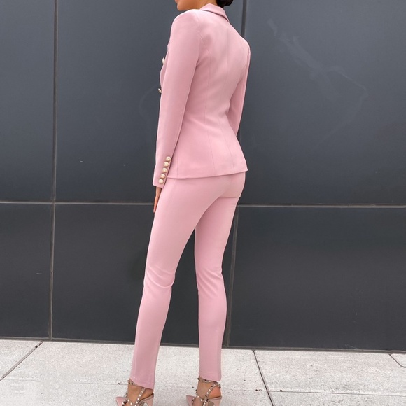 NEW!Double breasted jacket & pants pink beige suit - Picture 4 of 9
